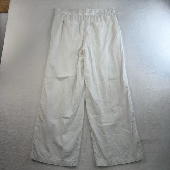 Gap Sz L Drawstring Linen Blend Pants White Pull On Easy Wide Leg Casual Women's - Picture 12 of 13